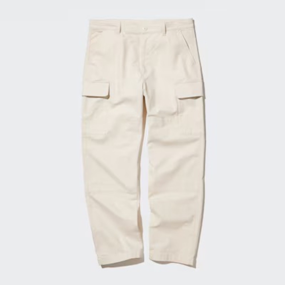 Uniqlo Cargo Pants Stretch Cotton Off-White Large 35x28